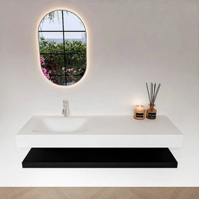 Zaro Alan badmeubel 140cm met planchet urban en vrijhangende wastafel cloud links 1 kraangat talc