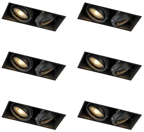 Set van 6 Inbouwspot zwart GU10 draai- en kantelbaar trimless 2-lichts - Oneon GU10 Binnenverlichting Lamp