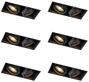 Set van 6 Inbouwspot zwart GU10 draai- en kantelbaar trimless 2-lichts - Oneon