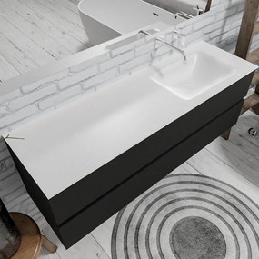 Zaro Valencia mat zwart badmeubel 150cm met Solid Surface wastafel zonder kraangat spoelbak rechts 2 lades