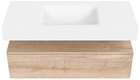 Zaro Alan badmeubel 110cm washed oak 1 lade met vrijhangende wastafel cloud midden 1 kraangat talc