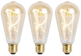 Set van 3 E27 dimbare LED spiraal lampen ST64 goud 4W 270 lm 2100K