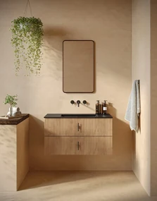Muebles Marbella badmeubel ribbelfront 100cm warm eiken met zwarte wastafel zonder kraangat
