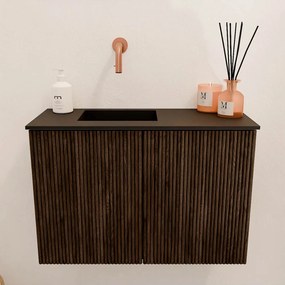 Mondiaz Joya 60cm toiletmeubel walnut met wastafel faye links zonder kraangat urban