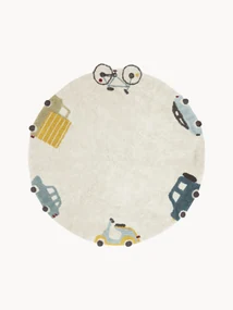 Handgetuft rond kindervloerkleed Wheels met hoog-laag effect, wasbaar