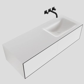 Zaro Lagom volledig naadloos solid surface onderkast 120cm mat zwart met 2 lades Push tot open. Compleet met solid surface wastafel met 0 kraangat(en)