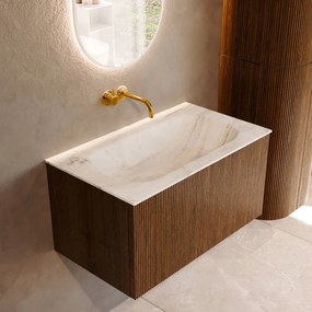 Mondiaz Kurve-dlux 80cm badmeubel dusk met 1 lade en wastafel big small midden zonder kraangat opalo