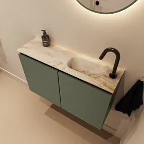 Mondiaz Ture DLux toiletmeubel 80cm army met wastafel frappe rechts met kraangat