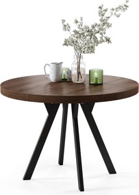 EXPANSO Bruine eik/zwarte poten - GROTE RONDE TAFEL Ø110 UITBREIDBAAR TOT 310 cm met Y-POTEN LOFT/INDUSTRIAL