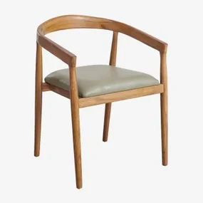 Set Van 4 Visby Lederen Eetkamerstoelen Bamboe Groen - Sklum