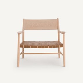Fauteuil in massief beukenhout en leren riemen, Milda