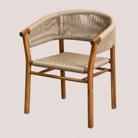 Pakket Van 4 Eetkamerstoelen Met Armleuningen In Acaciahout En Tenay Classic Gevlochten Touw Bruin - Tarwe - Sklum