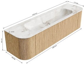 Mondiaz Kurve-dlux 170cm badmeubel ronding links/rechts walnut met 1 lade en 2 deuren en wastafel big large midden 2 kraangaten ostra