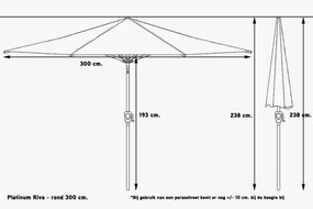 Platinum Riva stokparasol 3 m. rond - Antraciet met voet en hoes