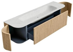 Mondiaz Kurve-dlux 170cm badmeubel ronding links/rechts oak met 1 lade en 2 deuren en wastafel big large midden 1 kraangat opalo