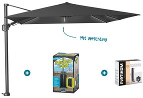 Platinum Challenger Zweefparasol T2 Premium Glow 3x3 m. - Faded Black met ingraafvoet en hoes