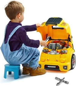 VEVOR 60-delige autoreparatieset voor kinderen met verwijderbare onderdelen, licht en geluid, stuur en claxon, werkplaatsset voor peuters vanaf 3 jaar, geel