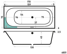 Xenz Aruba ligbad 170x75x45cm wit