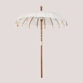 Parasol Ø186 Cm In Stof En Hout Manavai Gardenia Wit - Sklum