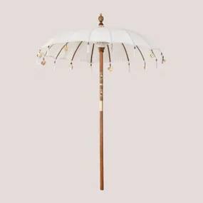 Parasol Ø186 Cm In Stof En Hout Manavai Gardenia Wit - Sklum