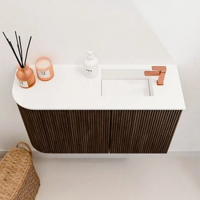Mondiaz Joya 70cm toiletmeubel ronding links walnut met wastafel faye rechts 1 kraangat talc