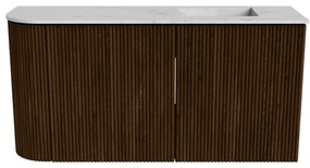 Mondiaz Joya DLux 80cm toiletmeubel ronding links walnut met wastafel faye rechts 1 kraangat opalo