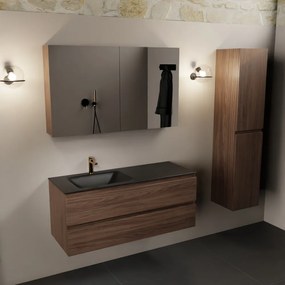 Mondiaz Aivy badmeubel 120cm mocha met wastafel solid surface urban links 1 kraangat en spiegelkast