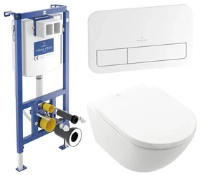 Villeroy & Boch Subway 3.0 Wandcloset Pack - zonder spoelrand - diepspoel - inbouwreservoir - twistflush - bedieningspaneel wit glans- zitting - wit alpin 92242700 / 92249068 / 4670TS01