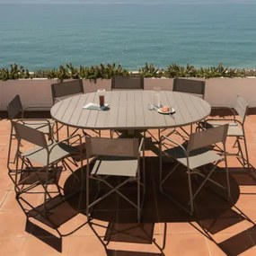 Set Van Uitschuifbare Aluminium Tuintafel Barces 145-200x145 Cm En 8 Inklapbare Regisseursstoelen Van Staal Melida Moka Bruin - Sklum