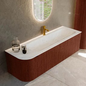 Mondiaz Kurve-dlux 145cm badmeubel ronding links ruby met 1 lade en deur en wastafel big large kraangat rechts opalo