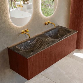 Mondiaz Kurve-dlux 130cm badmeubel ruby met 2 lades en wastafel leaf dubbel zonder kraangat lava