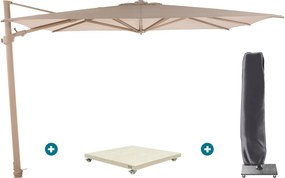4-Seasons zweefparasol Siesta Premium 300 x 300 - Latte met Murcia voet en hoes