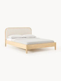 Houten bed Jones met bouclé hoofdeinde