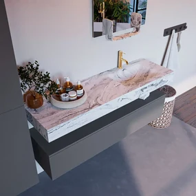 Mondiaz Alan DLux badmeubel 150cm plata 1 lade met wastafel glace rechts 1 kraangat