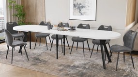 Mazzoni EXPANSO Wit mat / zwarte poten - OVALE UITSCHUIFTAFEL 160-360 cm VOOR 16-18 PERSONEN