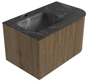 Mondiaz Kurve-dlux 75cm badmeubel ronding rechts dusk met 1 lade en deur en wastafel grunne kraangat links lava