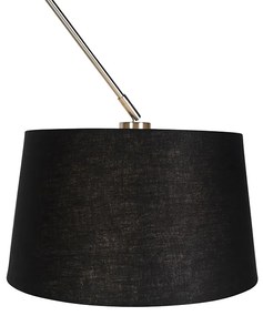 Hanglamp staal met linnen kap zwart 35 cm - Blitz Modern E27 cilinder / rond rond Binnenverlichting Lamp