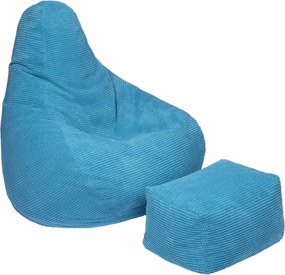Highback Zitzak Stoel incl. Poef Corduroy Stof - Teal
