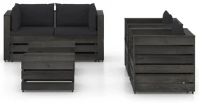 vidaXL 6-delige Loungeset met kussens grijs geïmpregneerd hout