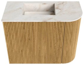 Mondiaz Joya DLux 50cm toiletmeubel ronding rechts oak met wastafel faye links 1 kraangat frappe