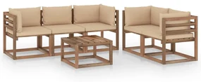 vidaXL 6-delige Loungeset met beige kussens