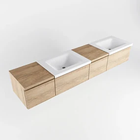 Mondiaz Bukla 200cm badmeubel met module 40 rechts Washed Oak met 4 lades wastafel Cloud dubbel 0 kraangaten Talc
