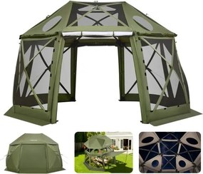 VEVOR Pop-up Paviljoen, 3,96 x 3,96 m, 13-zijdig, bolvormige kampeertent met afneembaar dak en draagtas, 360° ventilatie, zonwering, partytent voor 10-12 personen, groen