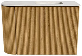 Mondiaz Joya DLux 60cm toiletmeubel ronding links oak met wastafel faye rechts zonder kraangat ostra