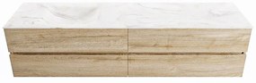 Mondiaz Vica DLux badmeubel 200cm washed oak 4 lades met wastafel ostra links zonder kraangat