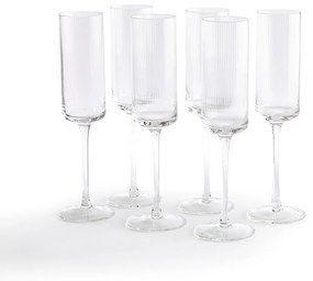 Set van 6 champagneglazen in geribbeld glas, Stria