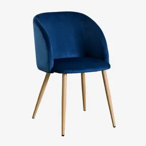 Pak 4 Fluwelen Eetkamerstoelen Met Kana-armleuningen In Blauw - Sklum