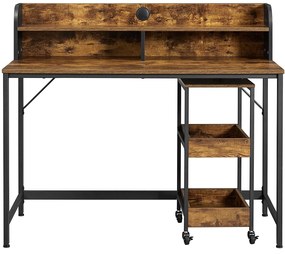 Nancy's Hibbing Kantoorset - Bureau - Rolwagen Met 3 Lagen - Monitorstandaard - Kabelmanagement - Staal - Bruin - Zwart - Industrieel