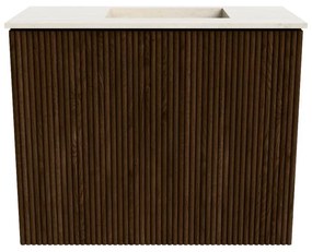 Mondiaz Joya DLux 50cm toiletmeubel walnut met wastafel faye rechts zonder kraangat meli