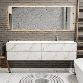 Zaro Valencia Solid Surface badmeubel 200cm mat carrara mat 1 kraangat spoelbak rechts met 4 lades